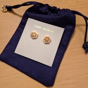 Tory Burch hexagon logo stud earrings
